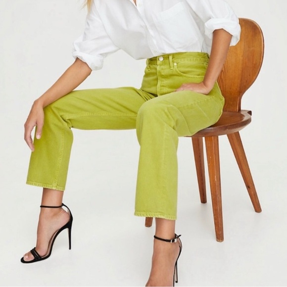 Agolde Denim - Agolde 90s Jeans Matcha Green Loose Fit Button Fly Straight Leg High Rise Sz 28